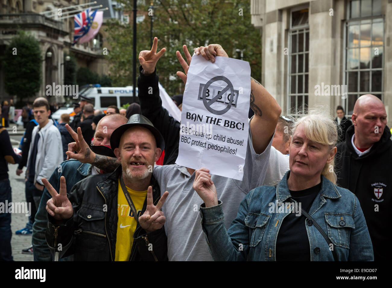 London, UK. 25th Oct, 2014.  English Defence League protest outside BBC HQ 2014 Credit:  Guy Corbishley/Alamy Live News Stock Photo