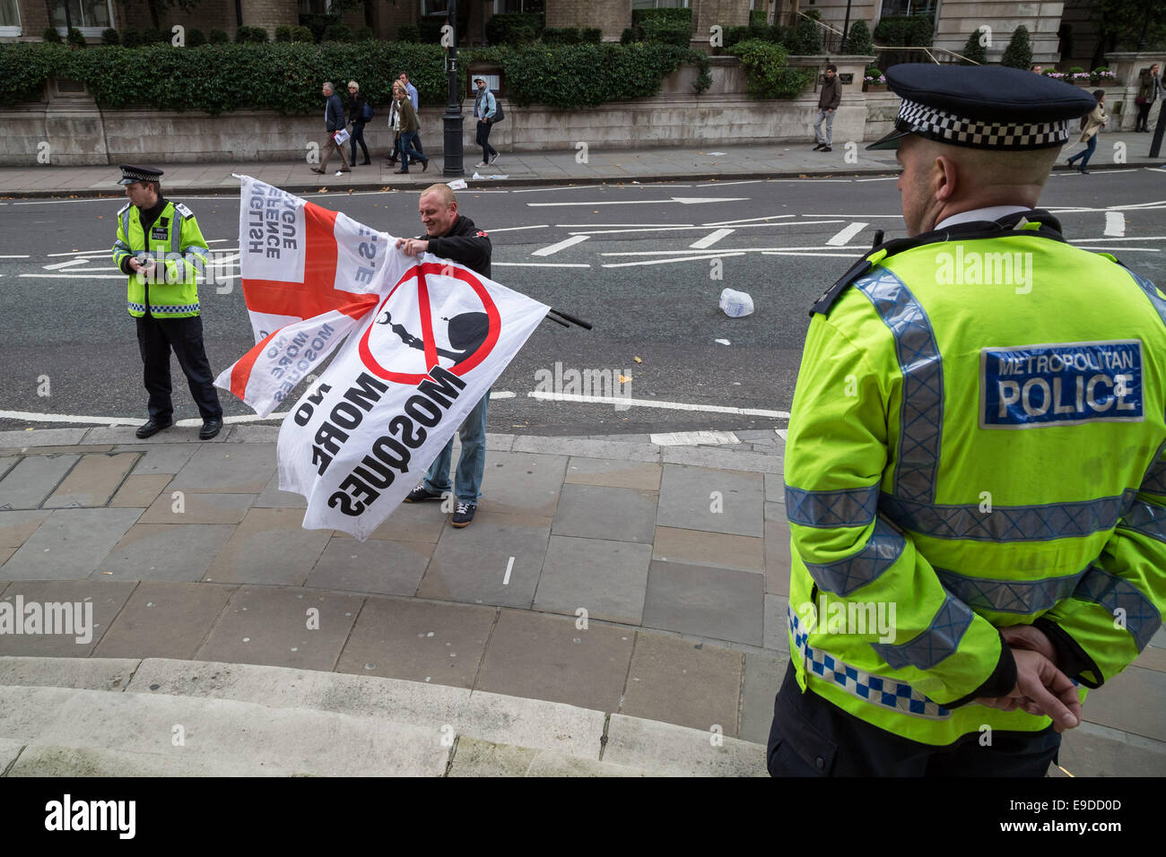 London, UK. 25th Oct, 2014.  English Defence League protest outside BBC HQ 2014 Credit:  Guy Corbishley/Alamy Live News Stock Photo