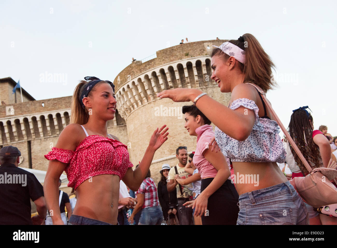 2 Woman, Dancing, Summer Jamboree 2014, Rock & Roll, Festival, Boogie Woogie, Senigallia, Ancona, Marken, Italy, Stock Photo