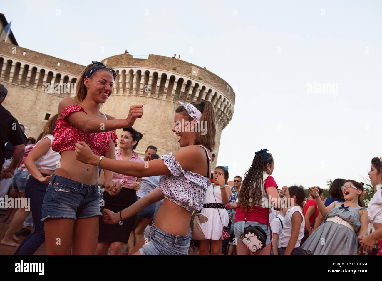 2 Woman, Dancing, Summer Jamboree 2014, Rock & Roll, Festival, Boogie Woogie, Senigallia, Ancona, Marken, Italy, Stock Photo