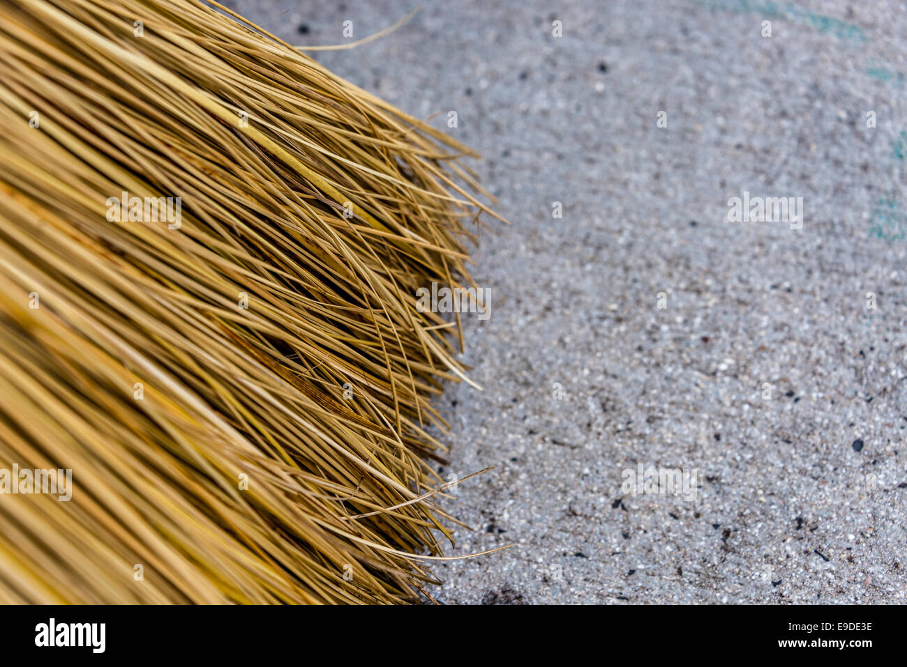 Straw Broom On Ground Closeup Concrete Outdoors Outside Stock Photo