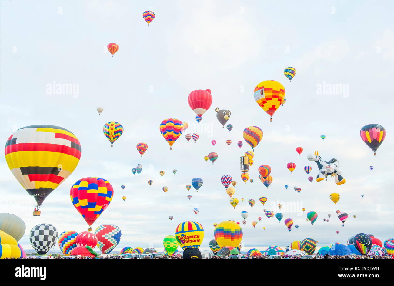 Balloons fly over Albuquerque , New Mexico during the Albuquerque balloon fiesta Stock Photo
