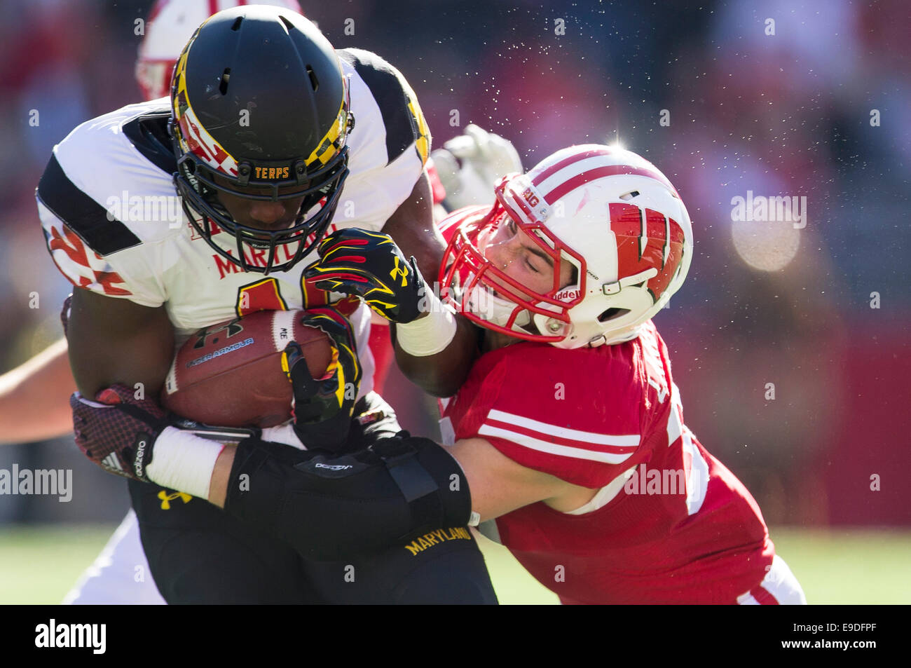 October 25, 2014: during the NCAA Football game between the Maryland Terrapins and the Wisconsin Badgers at Camp Randall Stadium in Madison, WI. Wisconsin defeated Maryland 52-7. John Fisher/CSM Stock Photo