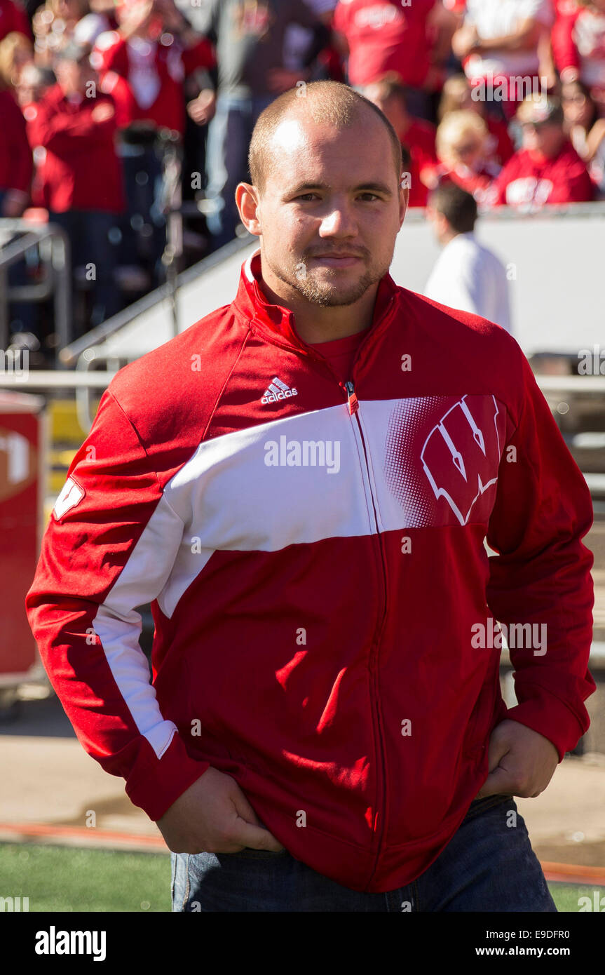 October 25, 2014: Ex Wisconsin Badgers Chris Borland was back for homecoming during the NCAA Football game between the Maryland Terrapins and the Wisconsin Badgers at Camp Randall Stadium in Madison, WI. Wisconsin defeated Maryland 52-7. John Fisher/CSM Stock Photo