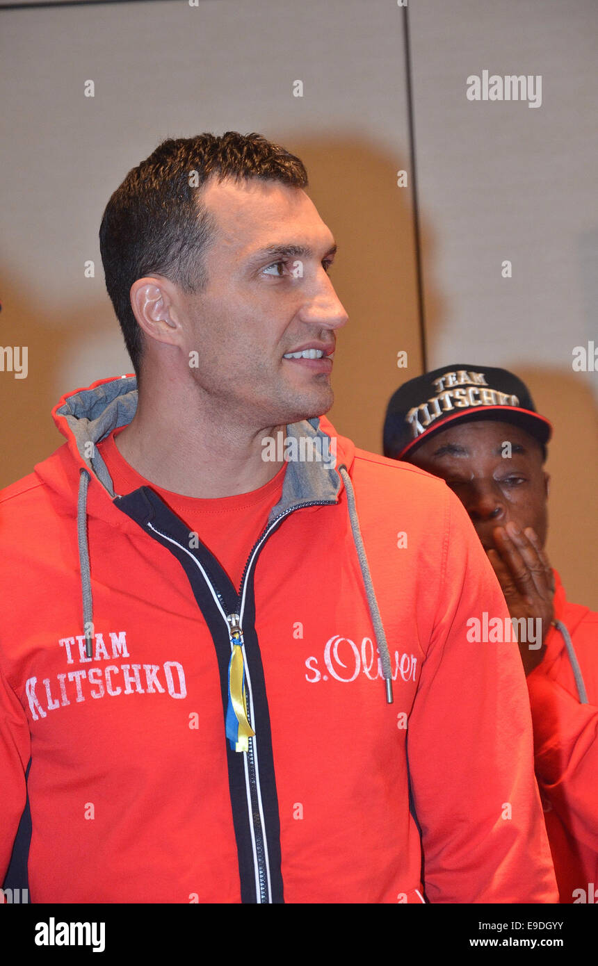Press conference for the upcoming boxing fight between Wladimir Klitschko and Alex Leapai at Intercontinental Hotel.  Featuring: Wladimir Klitschko,Guest Where: Duesseldorf, Germany When: 22 Apr 2014 Stock Photo