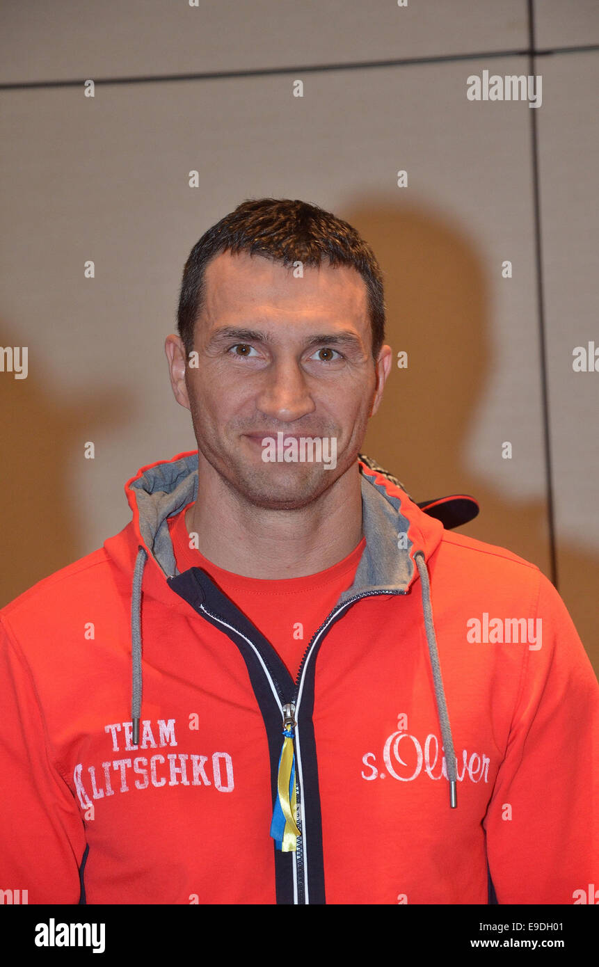 Press conference for the upcoming boxing fight between Wladimir Klitschko and Alex Leapai at Intercontinental Hotel.  Featuring: Wladimir Klitschko Where: Duesseldorf, Germany When: 22 Apr 2014 Stock Photo