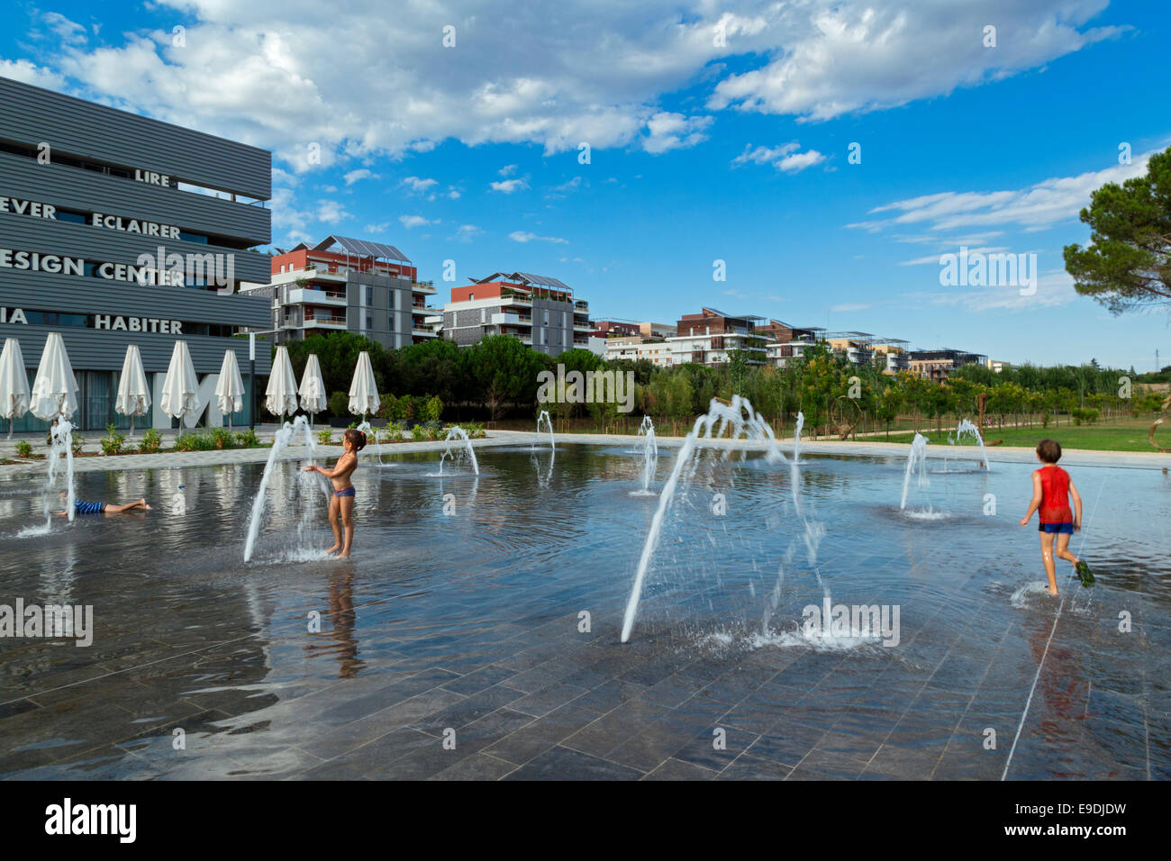 Water Mirror, Place Stephane Hessel, Montpellier, Herault, France Stock Photo