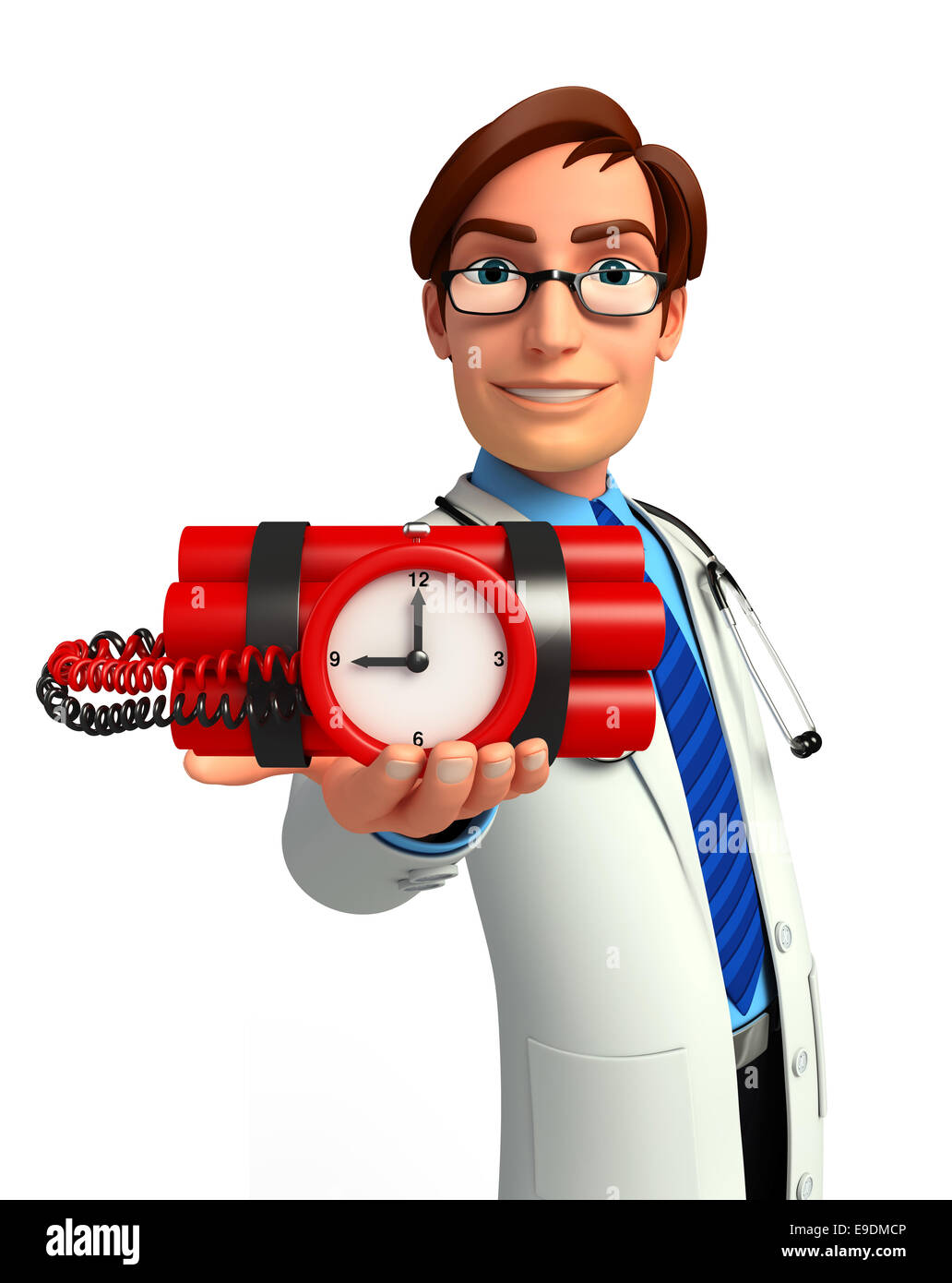 Illustration of young doctor with time bomb Stock Photo - Alamy