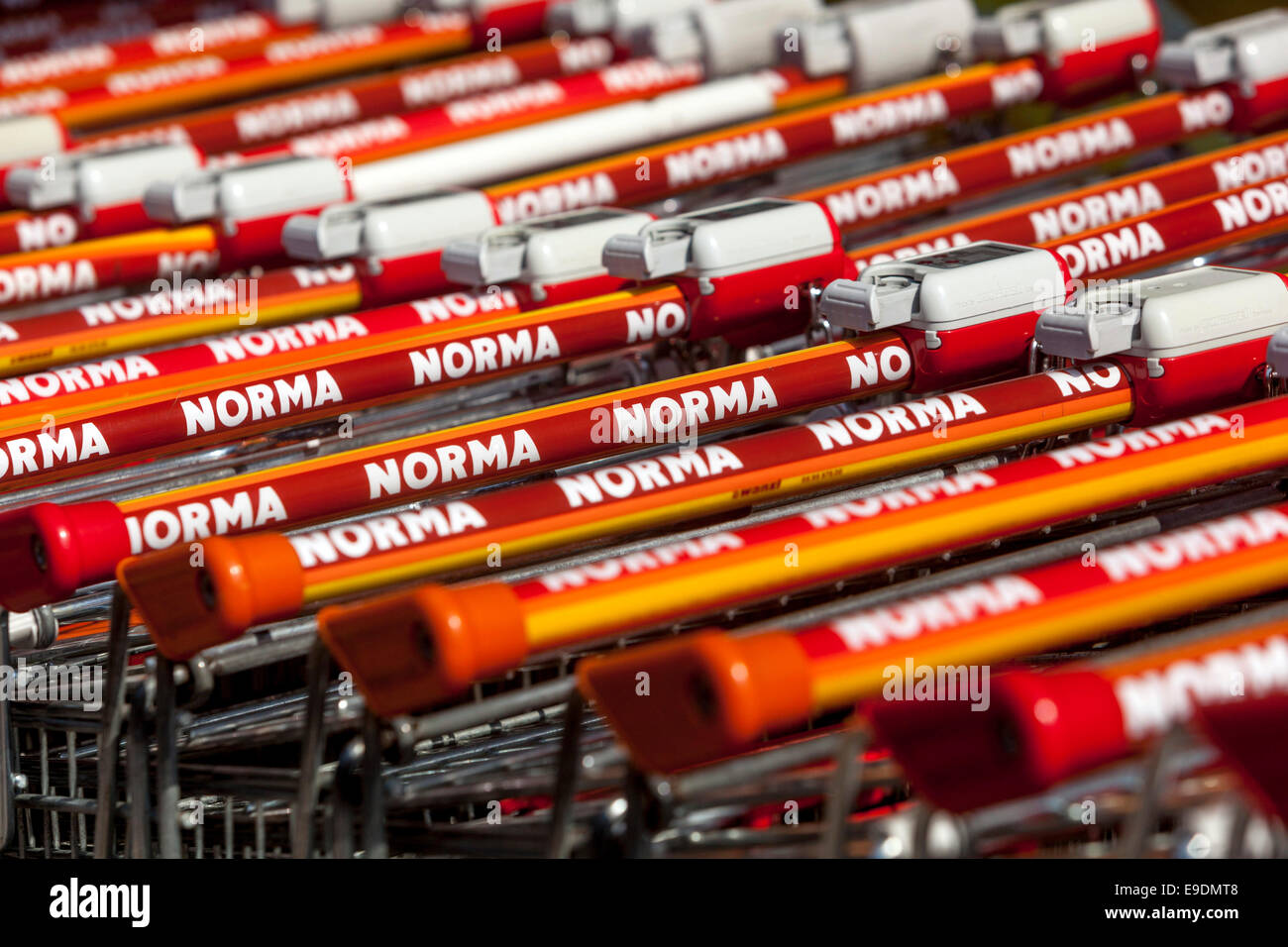 Norma Trolleys supermarket sign, Shopping Cart Czech Republic Stock Photo