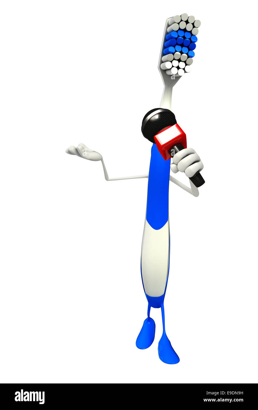 Cartoon Character of toothbrush with mike Stock Photo