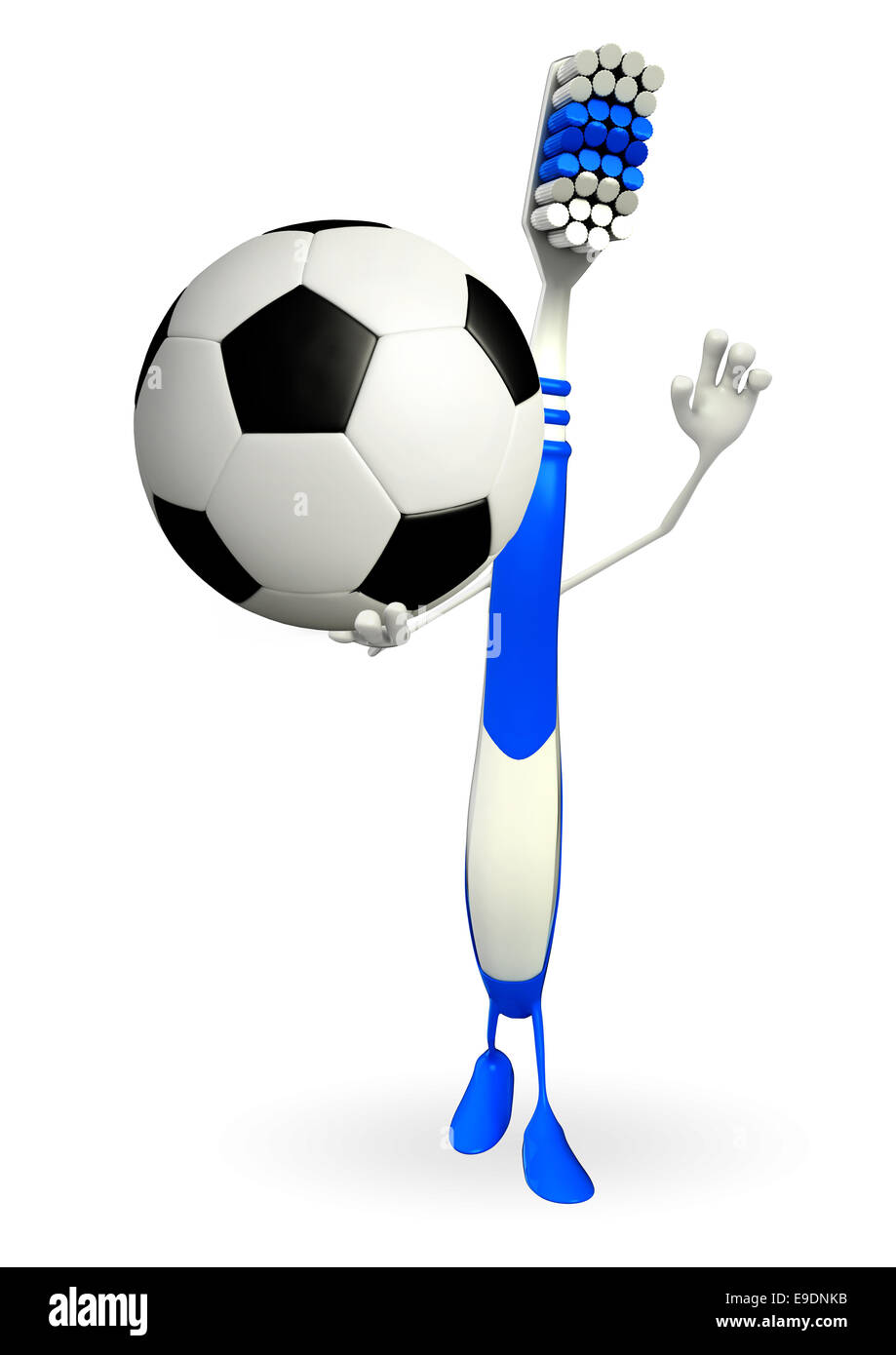 Cartoon Character of toothbrush with football Stock Photo - Alamy