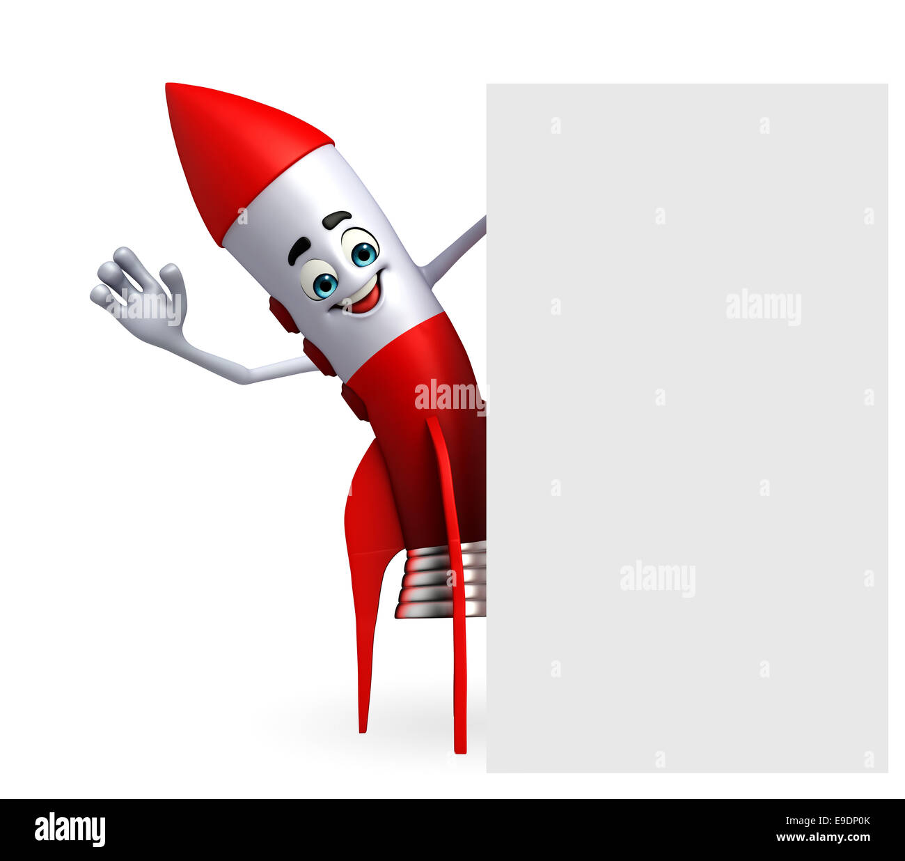 Cartoon character of rocket with sign Stock Photo - Alamy