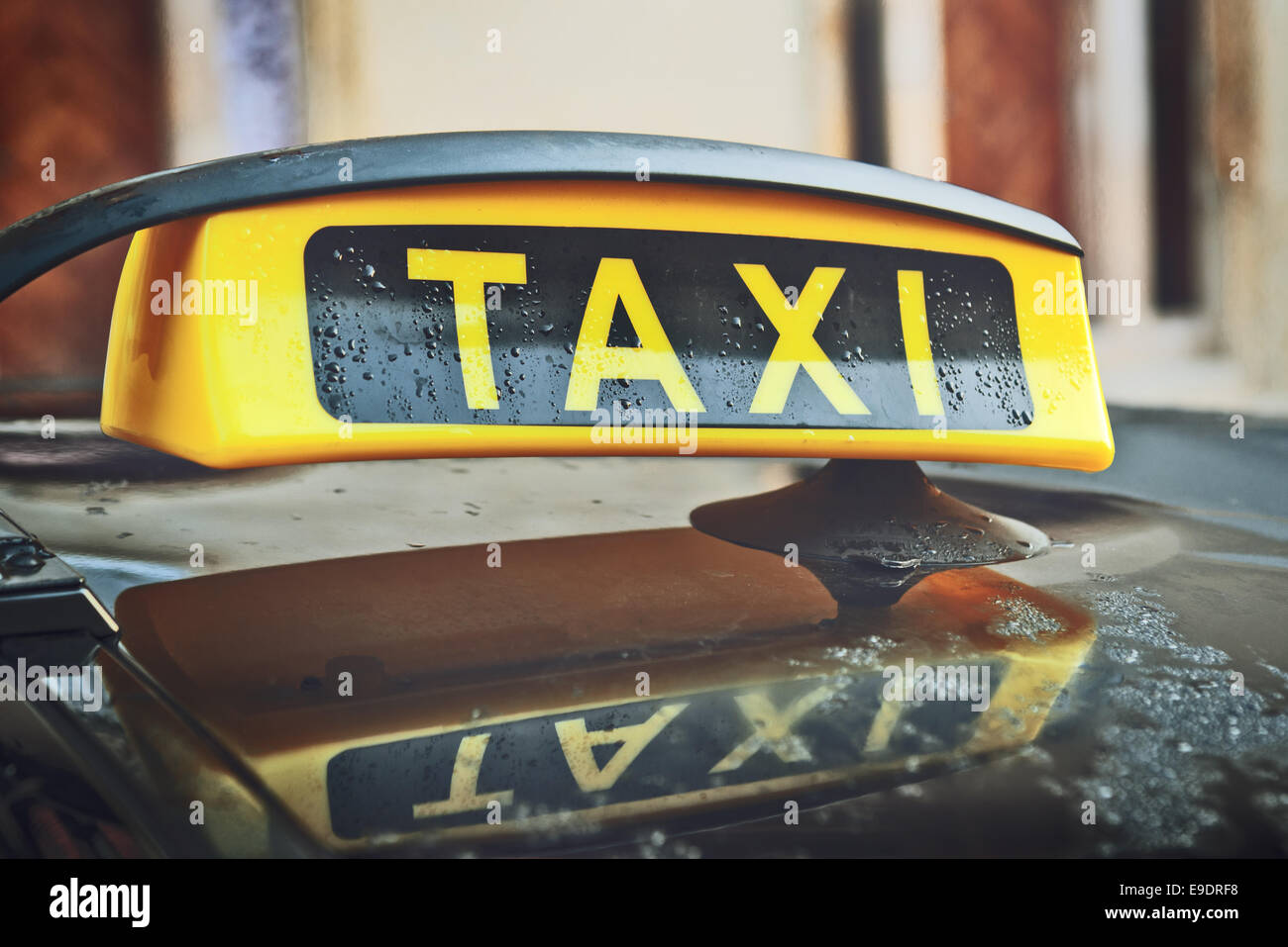 Taxi Cab Car Roof Sign Close Up with selective focus Stock Photo