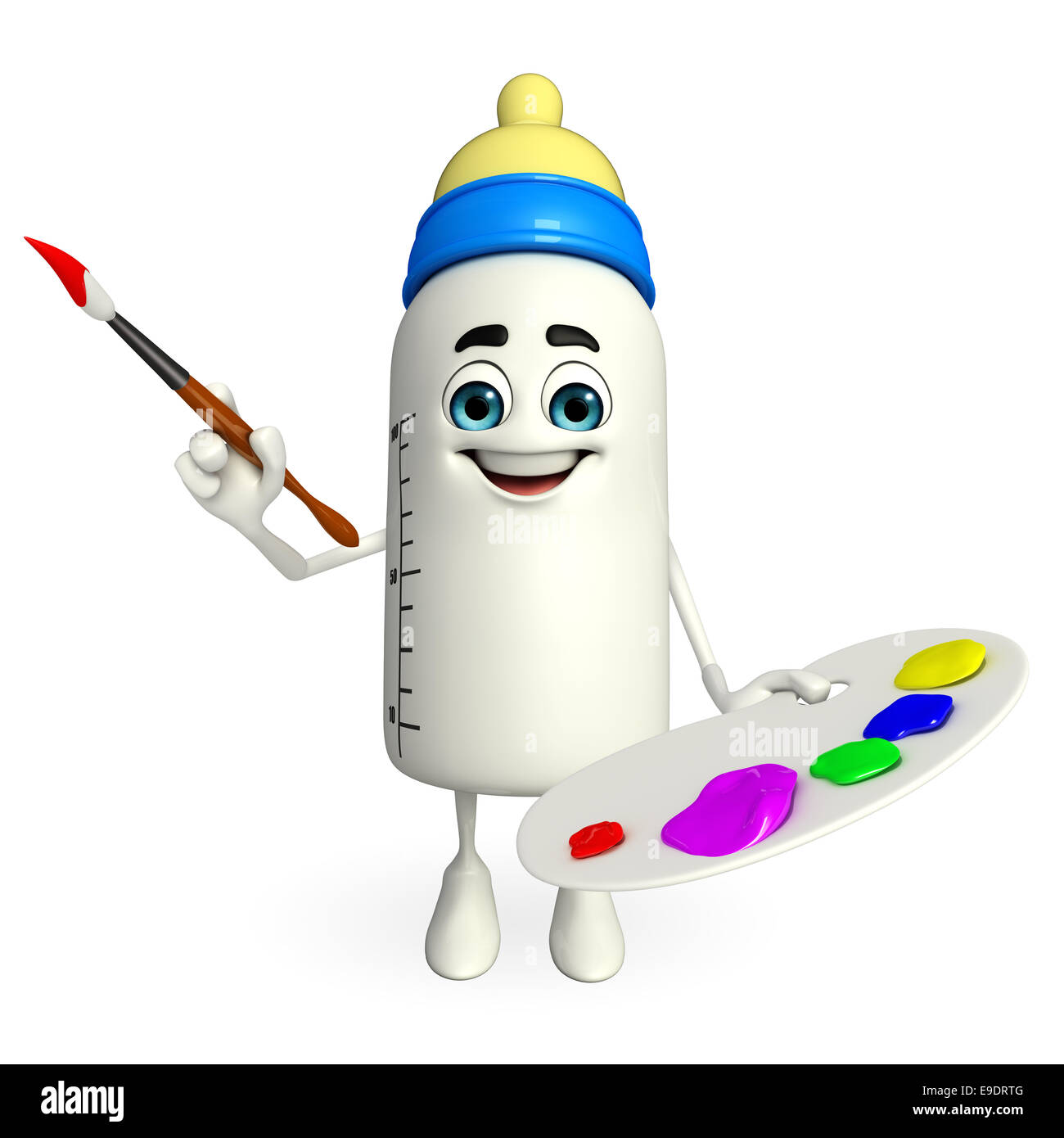 Cartoon Character of baby bottle with Color plate Stock Photo