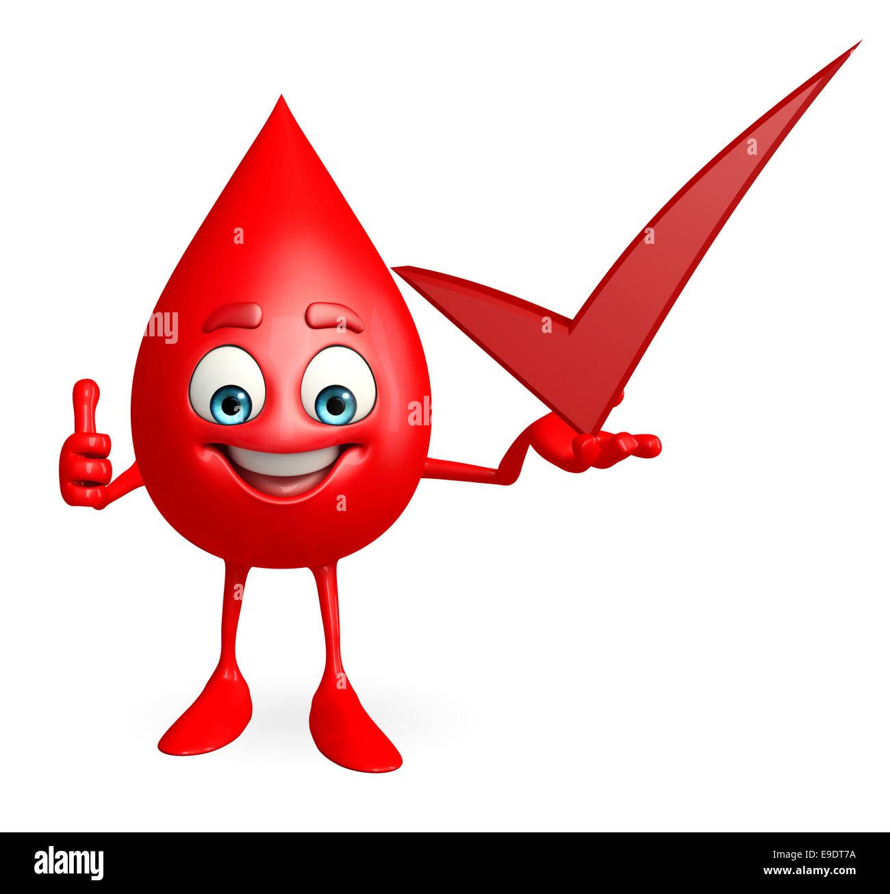 Cartoon Character of Blood Drop with right sign Stock Photo - Alamy
