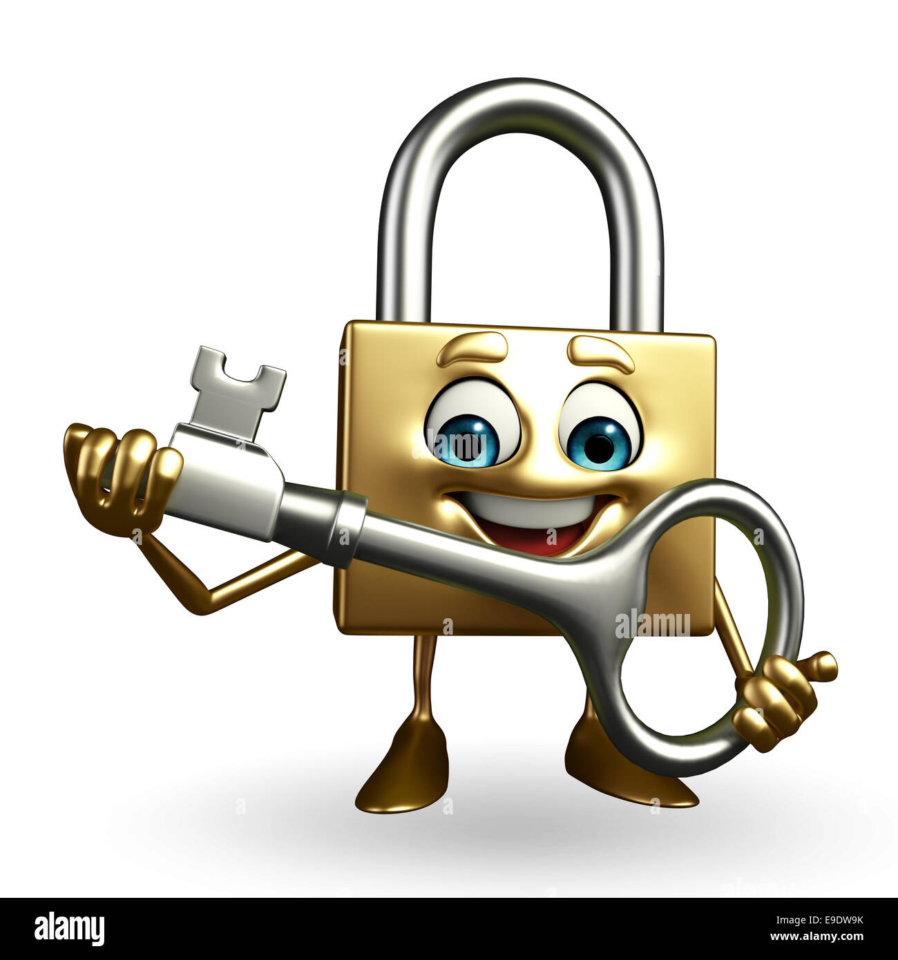 Cartoon Character of lock with key Stock Photo - Alamy