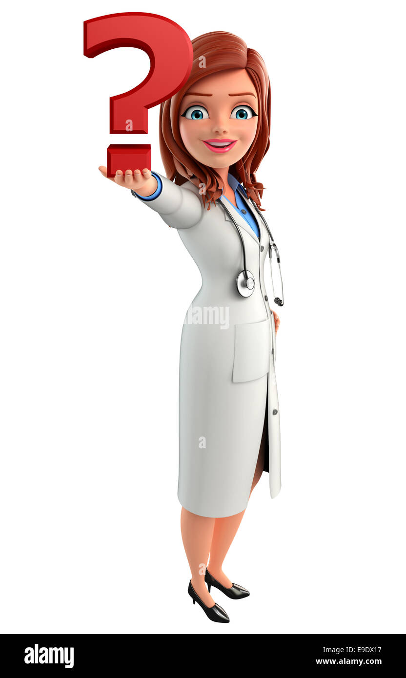 Illustration of Young Doctor with question mark Stock Photo