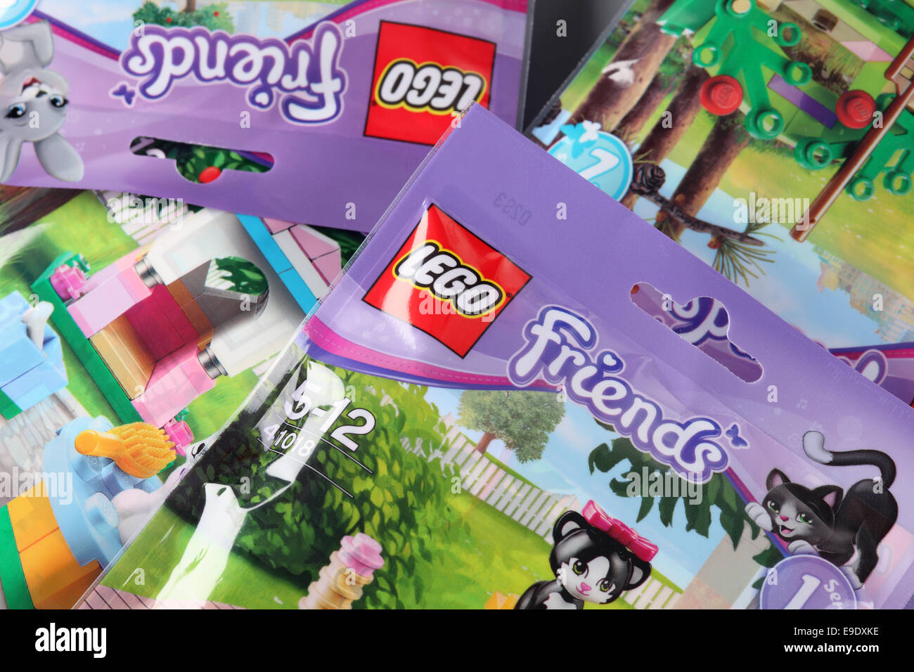 Tambov, Russian Federation - September 11, 2013: Background of LEGO Friends' packs. Stock Photo