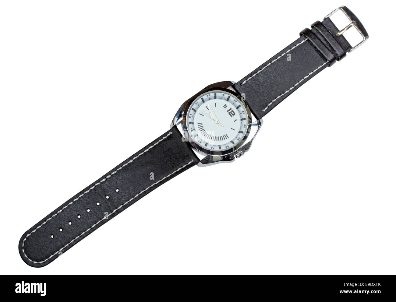 Modern luxury watch with black leather isolated over white background with clipping path Stock Photo