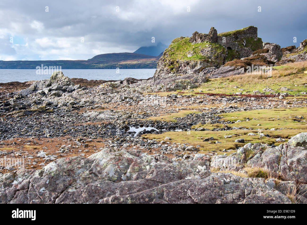 Dunscaith castle on the Sleat Peninsula, Isle of Skye, Scotland. An old ruin in Tokavaig. Stock Photo