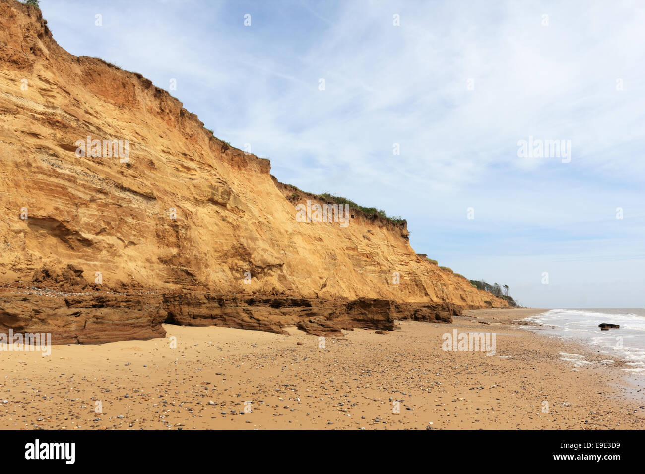 Sandstone cliffs subject to coastal erosion between Benacre and Covehithe, Suffolk, England, UK Stock Photo