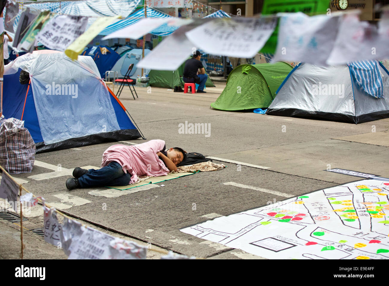 Pro-Democracy Student Camp. Hennessy Road, Causeway Bay, Hong Kong. 25 October 2014. Stock Photo