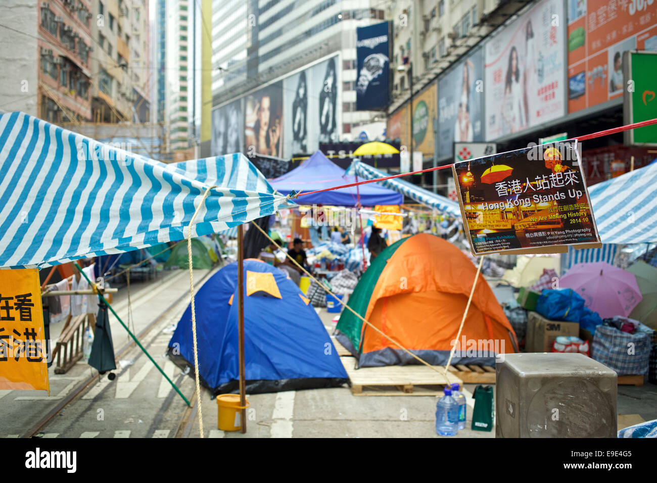Pro-Democracy Student Camp. Hennessy Road, Causeway Bay, Hong Kong. Stock Photo