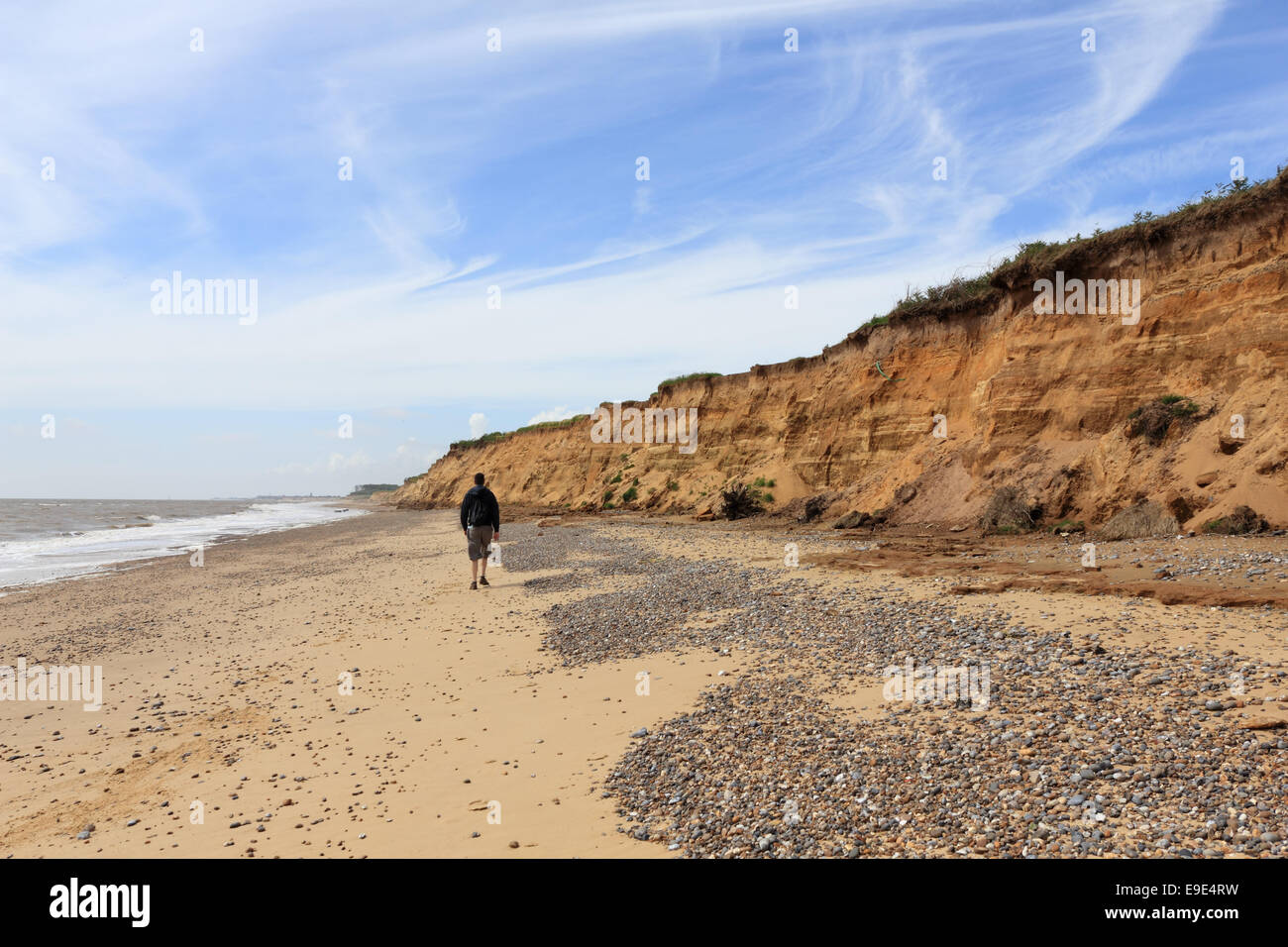 Sandstone cliffs subject to coastal erosion Benacre and Covehithe, Suffolk, England, UK Stock Photo