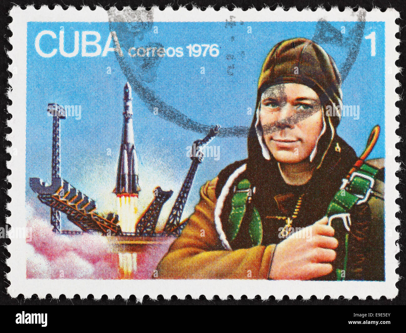 Cuba correos postage stamp Yuri Gagarin. 1976 year. Stock Photo