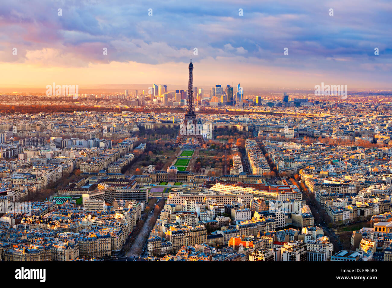 Aerial view of Paris at sunset Stock Photo Alamy