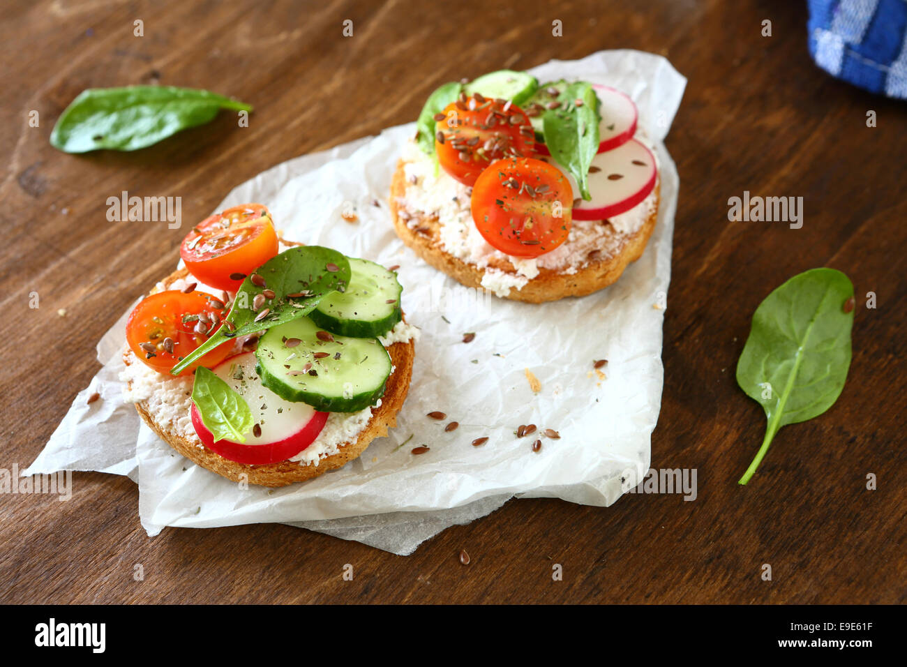 Bruschetta with tomatoes and cucumbers, top view Stock Photo Alamy