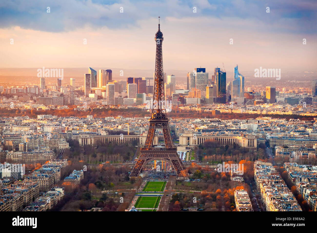 Aerial view of Paris at sunset Stock Photo Alamy