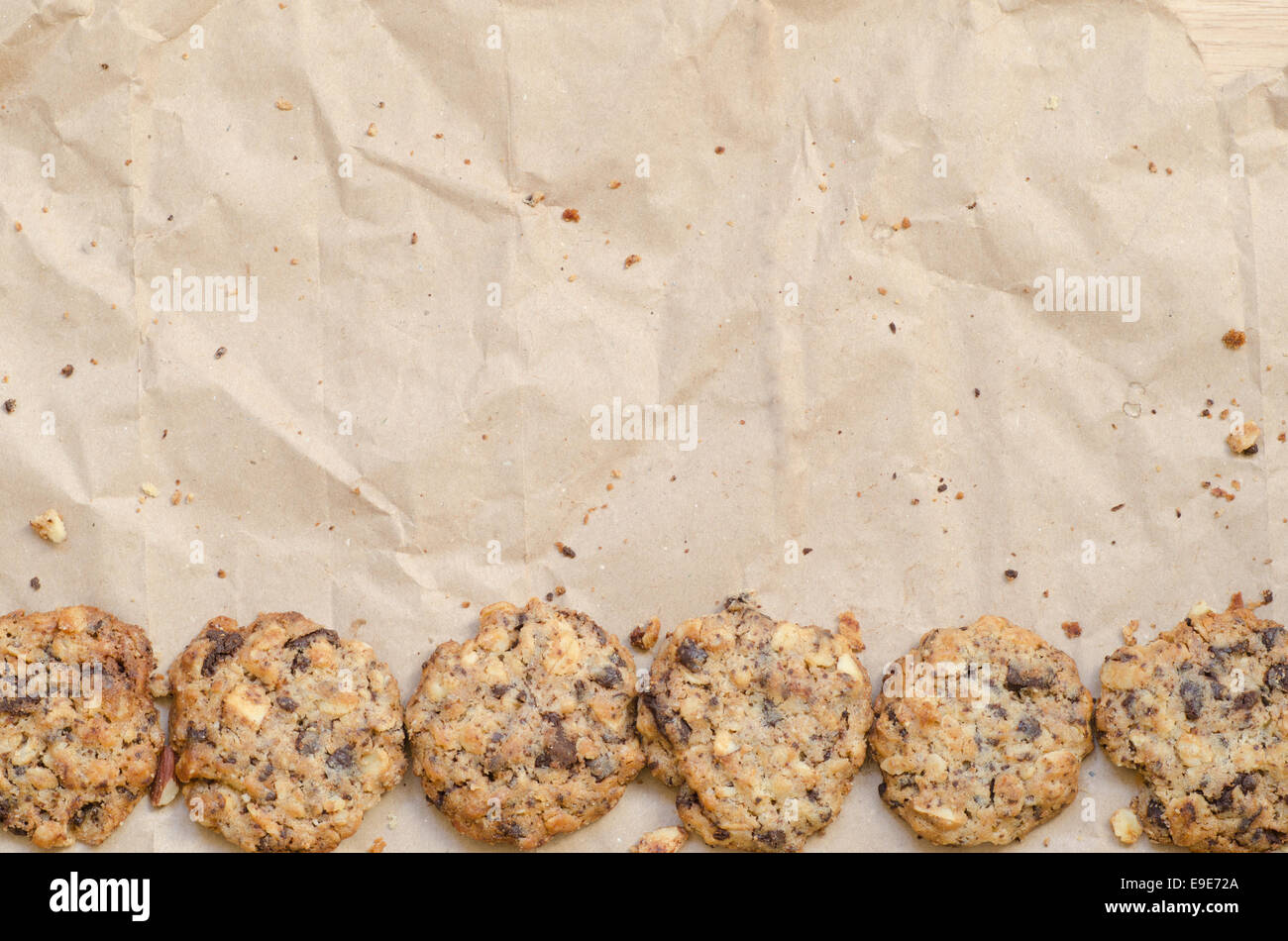 crunchy chip cookies on paper background Stock Photo