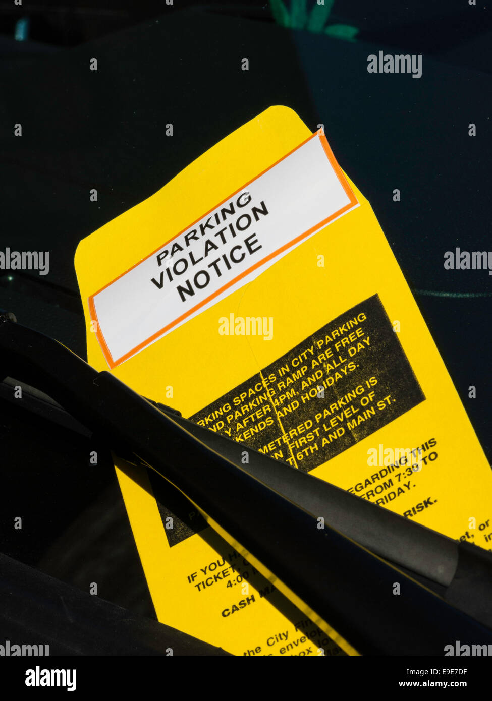Parking Ticket under Car Windshield Wiper, USA Stock Photo Alamy