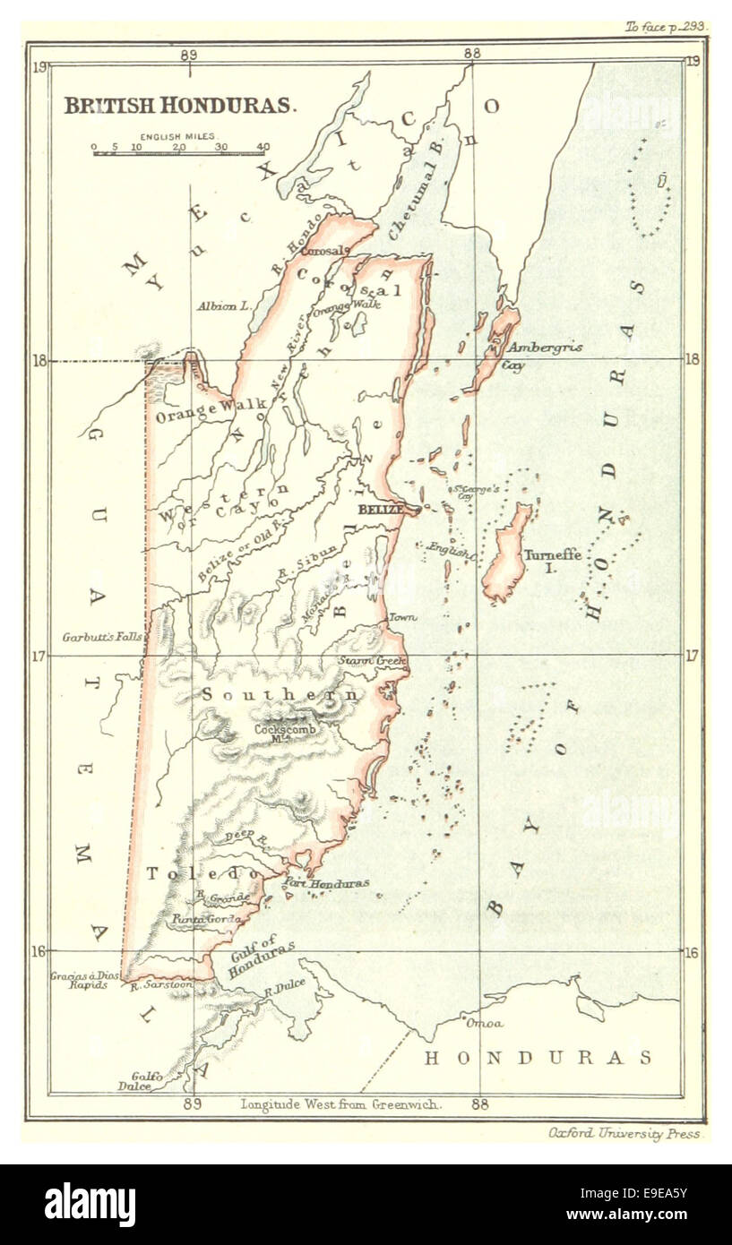 Map of British Honduras (1888) Stock Photo