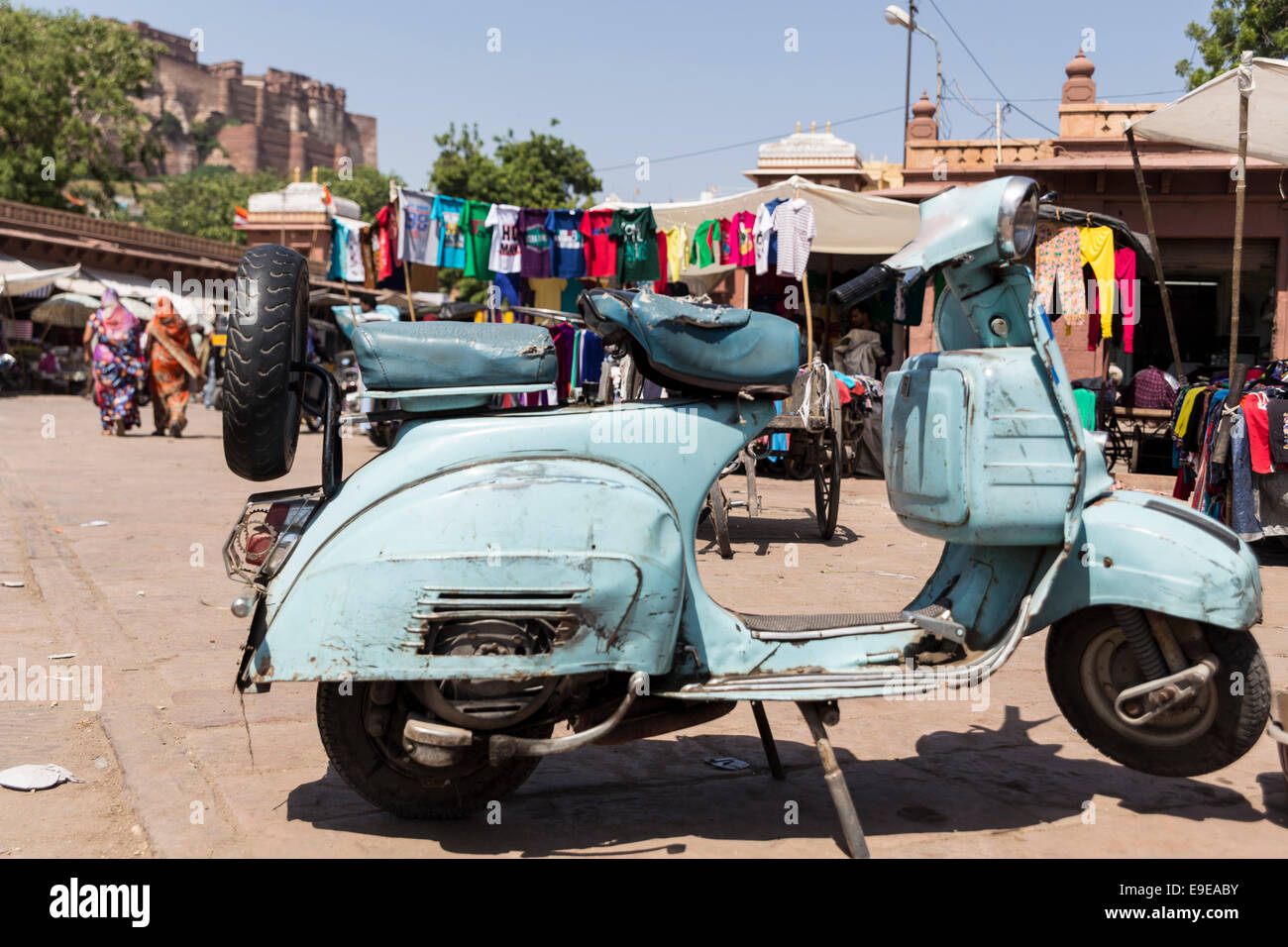 Blue Vespa Piaggio, Sardar Market - Cirdikot .Jodhpur, Rajasthan, India Stock Photo