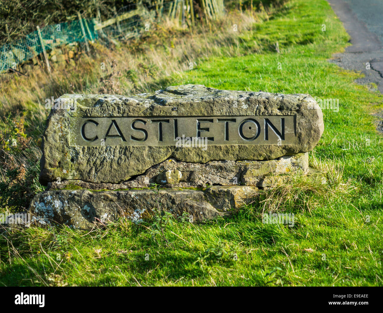 A carved stone sign for the village of Castleton North Yorkshire
