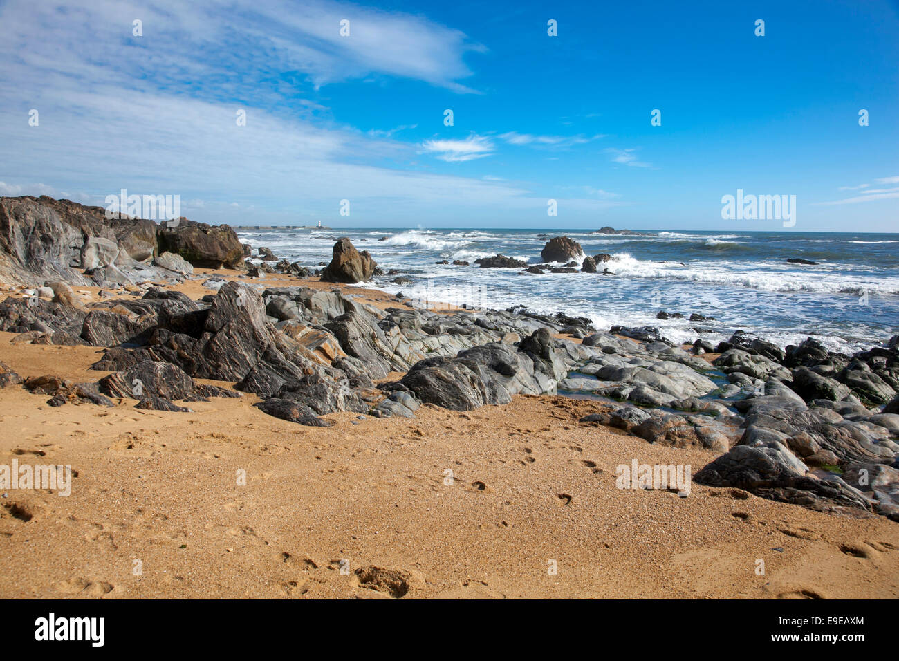Atlantic Ocean from a beach in Foz area, Porto, Portugal Stock Photo