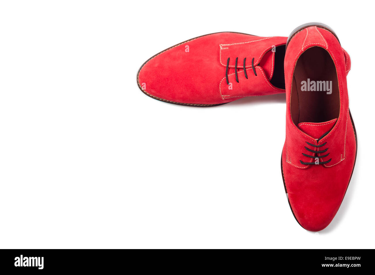 Red men suede shoes isolated on white background Stock Photo