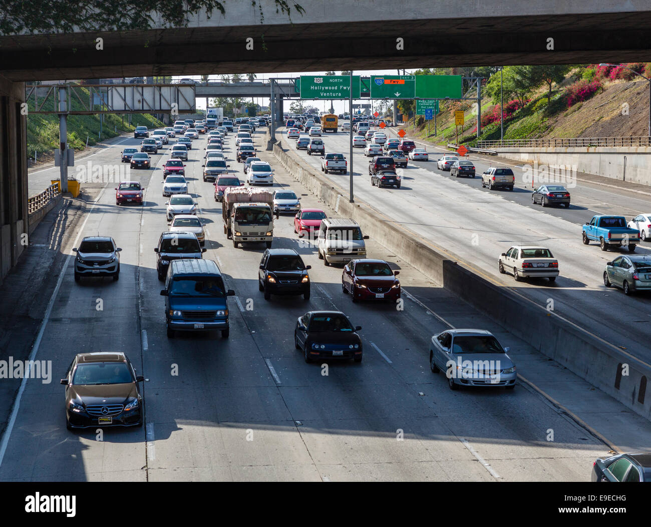 The Santa Ana Freeway (US 101) viewed from the N Broadway bridge in downtown Los Angeles, California, USA Stock Photo