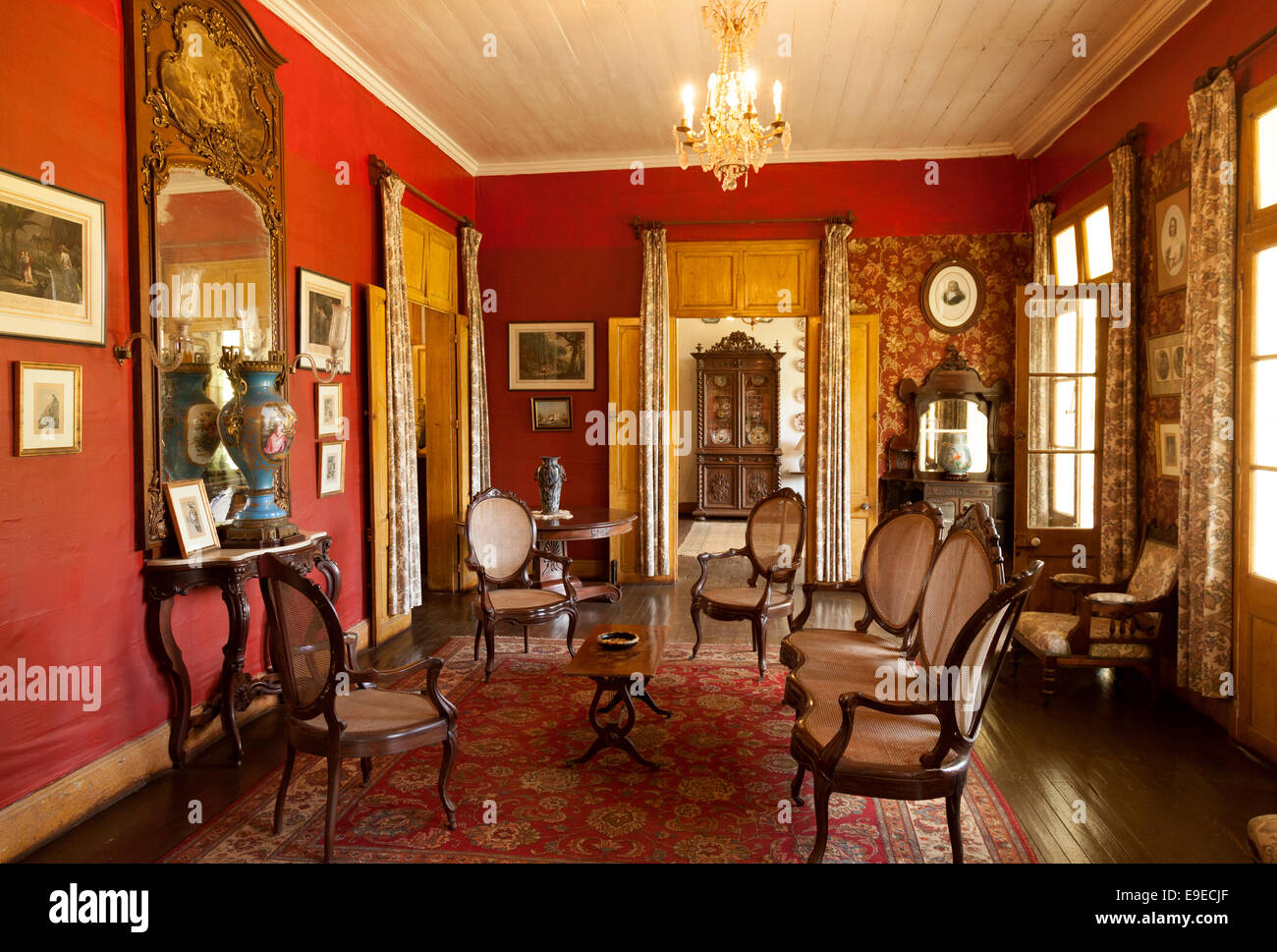Interior room in Eureka house, or Maison Eureka, a 19th century creole house, now a museum, Mauritius Stock Photo