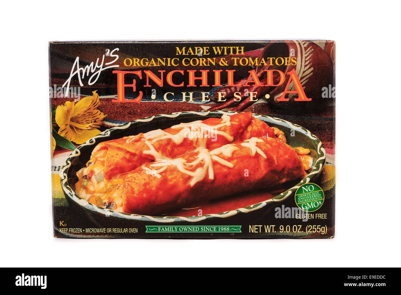 Amy's Brand Cheese Enchilada Frozen Ready Meal Dinner Stock Photo