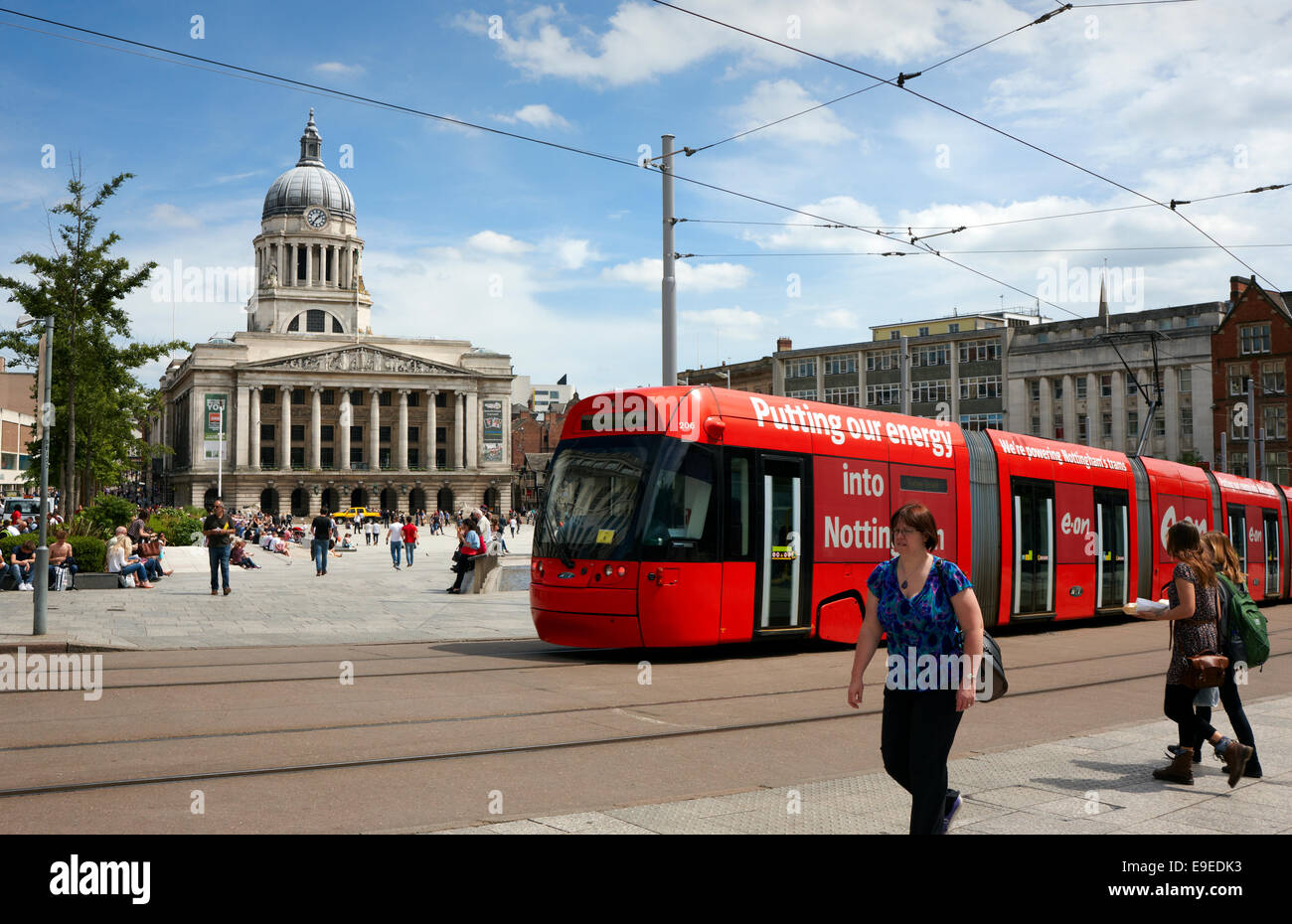Nottingham Old Market Square, with Council House and tram. East Midlands Uk Stock Photo