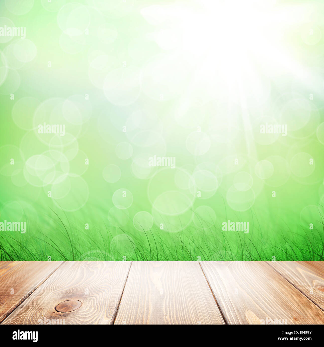 Summer nature background with wooden table and blurred bokeh Stock ...