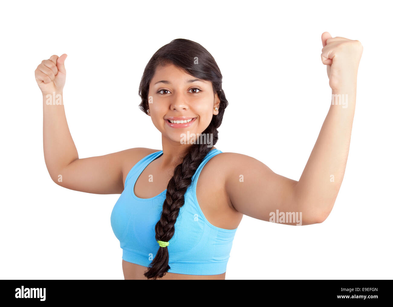young sporty woman showing her biceps Stock Photo