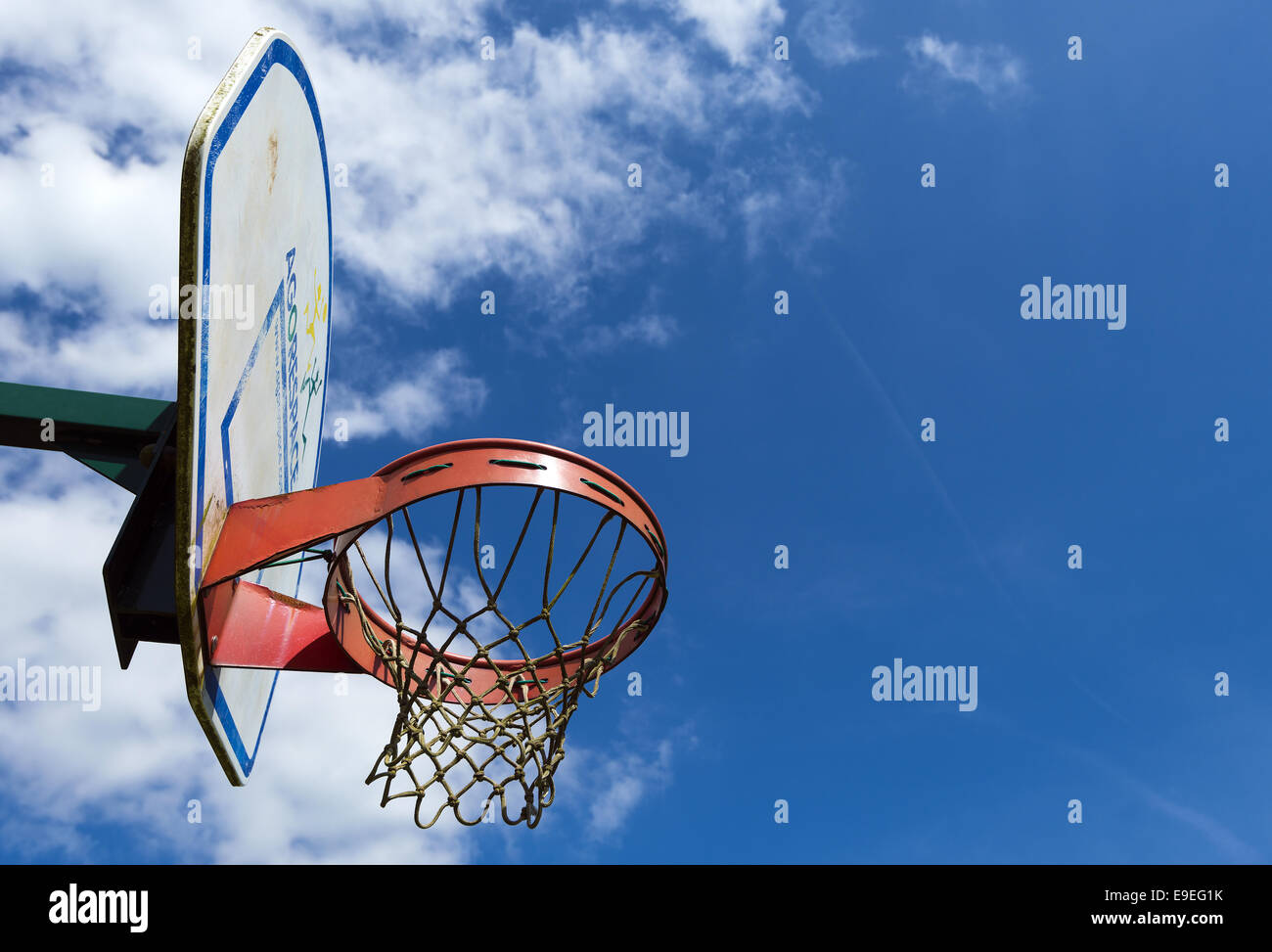 Side view of basketball backboard and hoop in children's playground Stock Photo