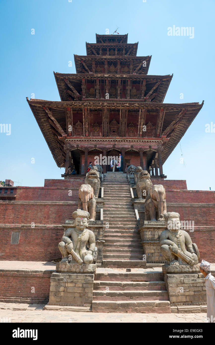 Nyatapola temple on Taumadhi Tole near Durbar square of Bhaktapur. Bhaktapur  is a 'cultural gem' in Nepal. Stock Photo