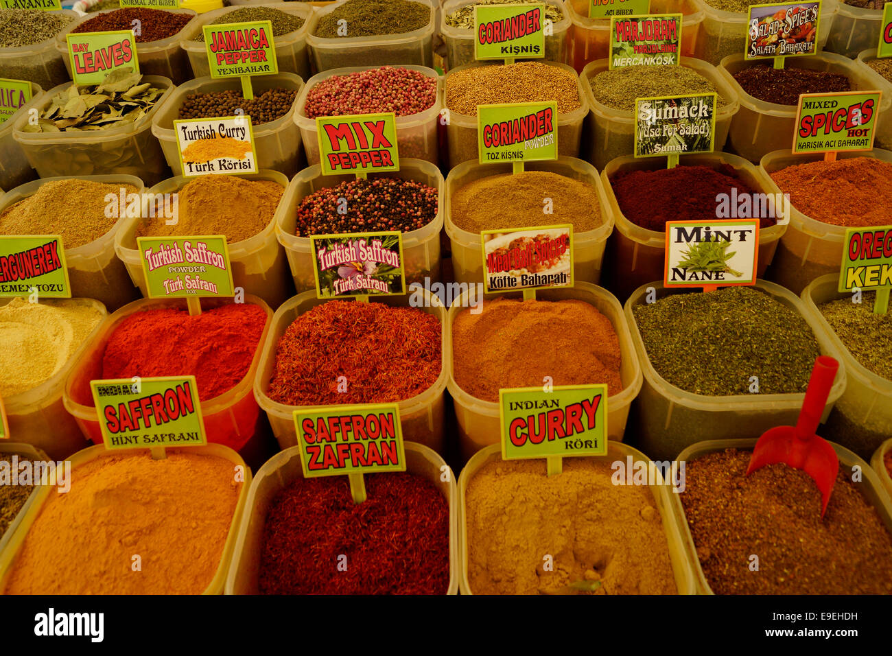 Sweet smelling spices at the market at Didim in Turkey. The scents and smells are delightful and tempting Stock Photo