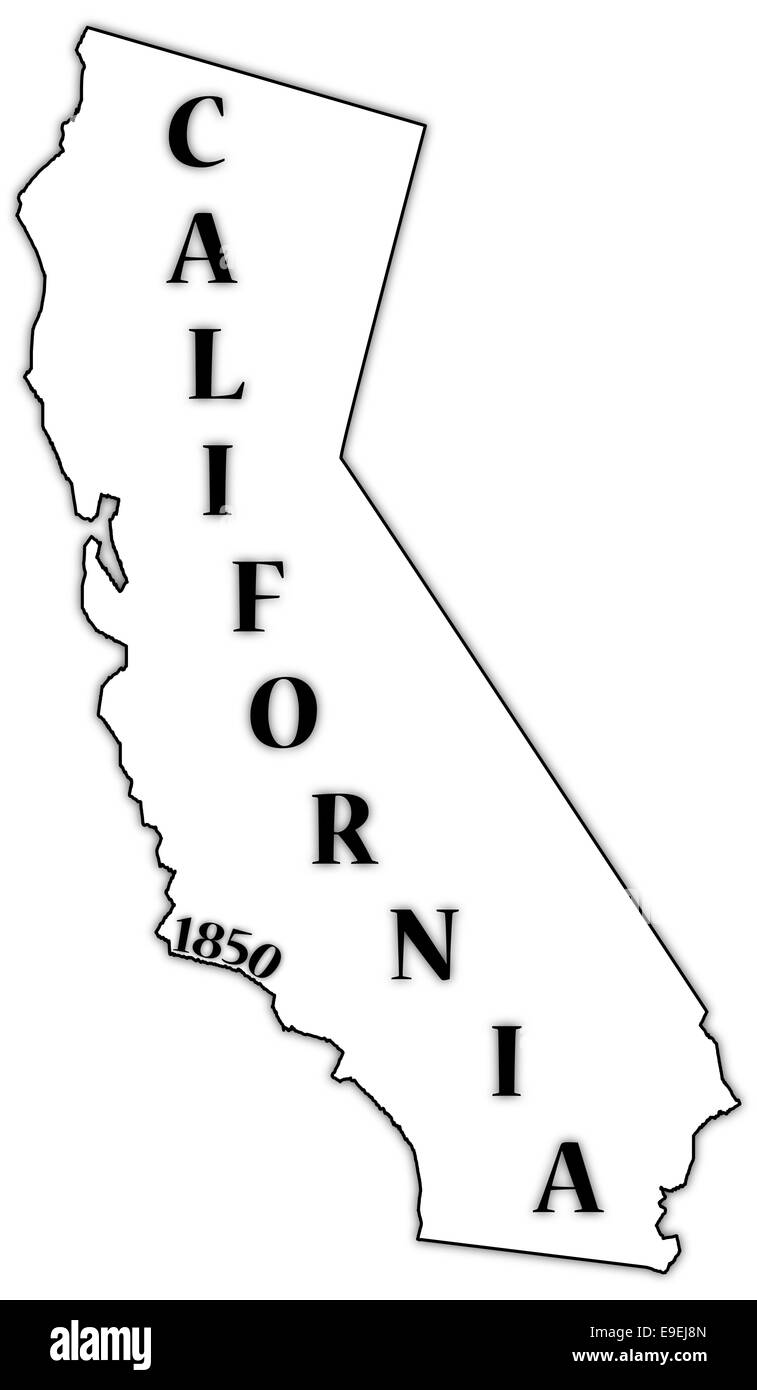 A California state outline with the date of statehood isolated on a