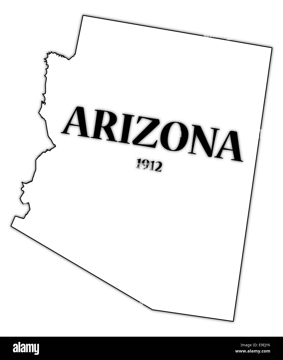 An Arizona state outline with the date of statehood isolated on a white background Stock Photo